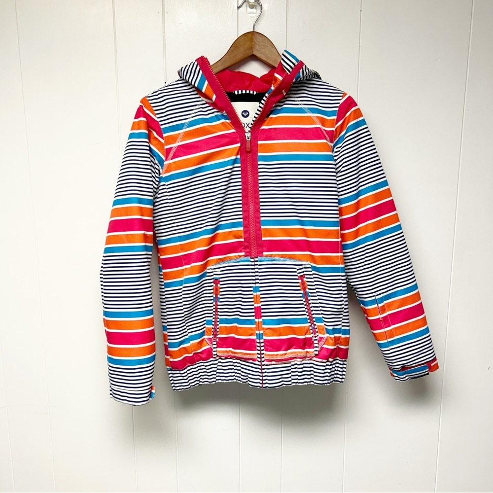 Roxy Multicolor Orange & Blue Striped Hooded Ski Jacket XL 14 (Girls)